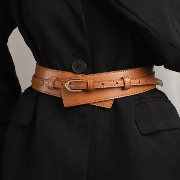 1pc Simple Metal Buckle Belt, Suitable For Jackets And Dresses Summer, School