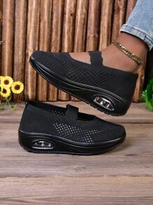 Pantofi sport pentru femei, cu pernă de aer, tricotați, cu toc plat, fără mâneci, sport, casual, cu fund moale, respirabil, din plasă, mărimea 35-43