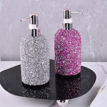 1 Peça Garrafa Dispensadora de Plástico com Bomba Decorada com Strass de 500ml para Gel de Banho, Shampoo, Loção, Garrafa Vazia Recarregável - Multicolorido - Visão 1