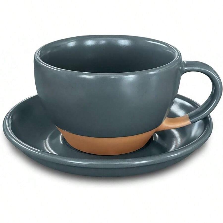Mora Ceramic Latte Art Mug With Saucer - 10.5 Oz, Round Bottom Pours - Cafe Cups Cappuccino, Espresso, Coffee, Tea Etc - Porcelain Set Baristas, Great - Chai Latte - 灰色 - 查看 1