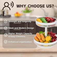 2 Tier Fruit Basket Mesh Fruit Bowl - Basket Stand Fruits Vegetables Bread Snacks (Black)-Cll - White - View 4