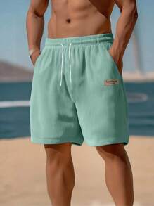 Summer Men Cord Loose Straight Leg Shorts, Simple Printed Casual Knee Length Pants