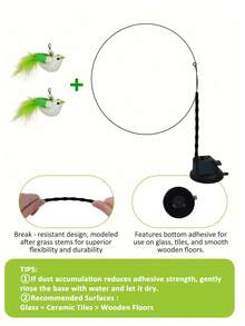 猫咪互动逗猫棒，带羽毛和铃铛，宠物猫运动娱乐替换追逐玩具，吸盘手柄，人造纤维羽毛，猫咪用品 - 綠色 - 查看 18