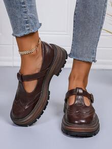 Damen neue Lolita Mode Plateau-Loafer im französisch-britischen Stil, Mary Jane Schuhe in Braun für Frauen, Valentinstag süße herzförmige Schuhe mit Herz-Design, Schuhe mit Metallschnalle, Vintage Rundkappenschuhe, neuer College-Stil Business Formelle flache Schuhe in Braun - Braun - Übersicht 9