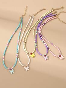 Set de 5 collares con cuentas con forma de corazón y flor para niñas