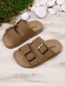 1 双儿童休闲扣软底简约平底沙滩凉鞋，适合夏季