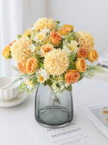 1PC/3PCS Artificial Rose, Hydrangea Flowers Silk Bouquets Fake Plants For Spring Wedding Vase For Home Dining Room Bedroom Decorations, Mother's Day Valentine's Day Festival Birthday Party Accessories, Outdoor Garden Decorations Autumn