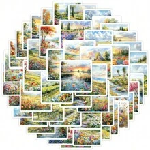50 pièces Autocollants de paysage aquarelle Autocollants vinyle esthétiques pour scrapbooking, journalisation, ordinateur portable, pare-chocs, skateboard, bouteilles d'eau, ordinateur, téléphone, bande dessinée, casque de protection, voiture, fournitures scolaires, rentrée des classes