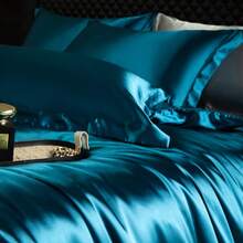 3 件套缎面羽绒被套，现代矩形时尚简约奢华双人床被套，多种尺寸可选，适合四季卧室使用 - 巴黎藍 - 查看 8
