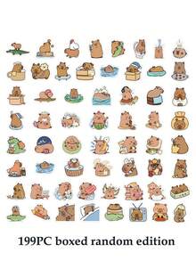 199pcs/Set Cute Capybara PVC Stickers, Suitable For Decorating Laptops, Notebooks, Skateboards, And Guitars. Diverse Styles, One-Time Stickers, Beautiful For DIY Phone Cases And Computer Backplates, Also Essential For School Supplies And Back-To-School Season. - Multicolor - View 11