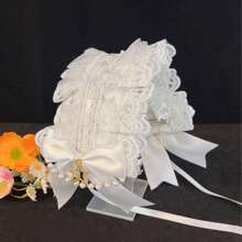 1pc Lolita Style Girl Faux Pearl Bow Lace Headband + Cute Countryside Themed Headpiece Ribbon Maid Headdress, Suits 2D Lolita Halloween