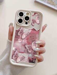 1 pieza Funda de teléfono gruesa y a prueba de golpes con diseño de agujero para lente y patrón de collage de mariposa y periódico, compatible con iPhone 11 Pro Max, 12 Pro Max, 13 Pro Max, 14 Pro Max, 15 Pro Max, 16 Plus, 16 Pro Max, 16E, Galaxy A55, A15, S24 Ultra, Redmi, OPPO, Realme, VIVO, Infinix, Honor, MOTO, One Plus a prueba de agua y resistente a arañazos - Blanco - Ver 4