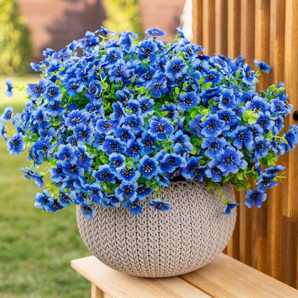 1/3/5 Maços de Flores Artificiais para Área Externa - Margaridas e Eucaliptos de Tecido Azul, Plástico e Tecido Resistente às Intempéries, Decoração de Jardim Realista de Baixa Manutenção, Adequado para Varandas, Terraços, Vasos de Flores, Jardinagem de Terraços | Vasos Decorativos | Tecido Resistente às Intempéries, Flores Artificiais para Área Externa