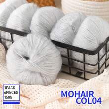 6个球，真丝马海毛纱线，细针织纱线，钩针镂空针织品，手工编织披肩开衫，手工纱线球。详情：4 6个球，马海毛纱线，细针织纱线，钩针镂空针织品，手工编织披肩开衫，手工纱线球