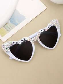 一副女士心形时尚眼镜，镶嵌人造珍珠，新娘配饰，夏季派对及婚礼用品，流行款式 - 彩色 - 查看 5