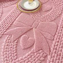 1件心形蝴蝶結圖案超柔軟塔夫塔天鵝絨毯－輕盈蓬鬆、舒適保暖，適合沙發或床鋪，白色，四季通用，適合蜷縮或放鬆，也可作為床毯使用。返校季；學校用品，宿舍寢具 - 粉色 - 查看 6