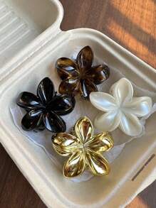 4pcs Women Acrylic 6cm/2.36inch Oversized Floral Hair Claw Clips, Elegant Sophisticated Personalized Bun Claw Clips, Versatile Decorative Hair Accessories, Suitable For Casual Outfits, Back To School, School Stuff, College Fall Winter Flower Hair Clip For Vacation Outfits Woman