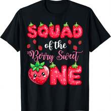 Squad Of The Berry Sweet One 1St Birthday Strawberry T-Shirt - 黑色 - 查看 1
