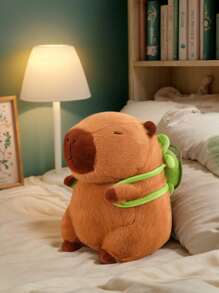 Adorable peluche de capibara color marrón oscuro con acentos de hojas verdes - Peluche de poliéster suave, ideal para regalos de Navidad y Acción de Gracias