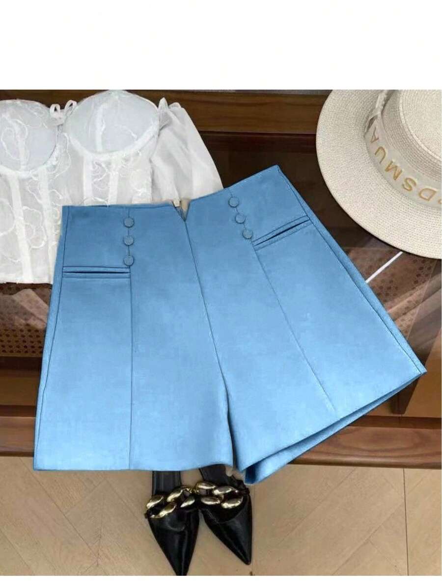 Liuhan Modas Shorts Women Tailoring Casual Versatile Front Pocket Zipper With Buttons Zipper - 藍色 - 查看 1