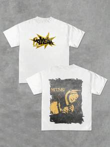 Men's Artistic MITSKI T-Shirt With Double Sided Print - 白色 - 查看 1