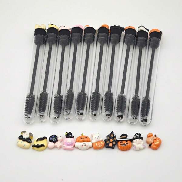 1pc Disposable Eyelash Brush, Cartoon Design Transparent Tube Packaging, Clean & Hygienic, Suitable As Halloween Gift