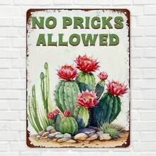 1PC Funny Metal Sign, No Pricks Allowed, Cactus Art, High-Quality Tin, Perfect For Garden, Patio, Office, Living Room, Fun And Quirky Decor, Easy To Hang, Adds Humor And Charm To Any Space, Great For Southwestern Style, 8x12 Inches / 20x30 Cm - Nhiều màu - Xem 8