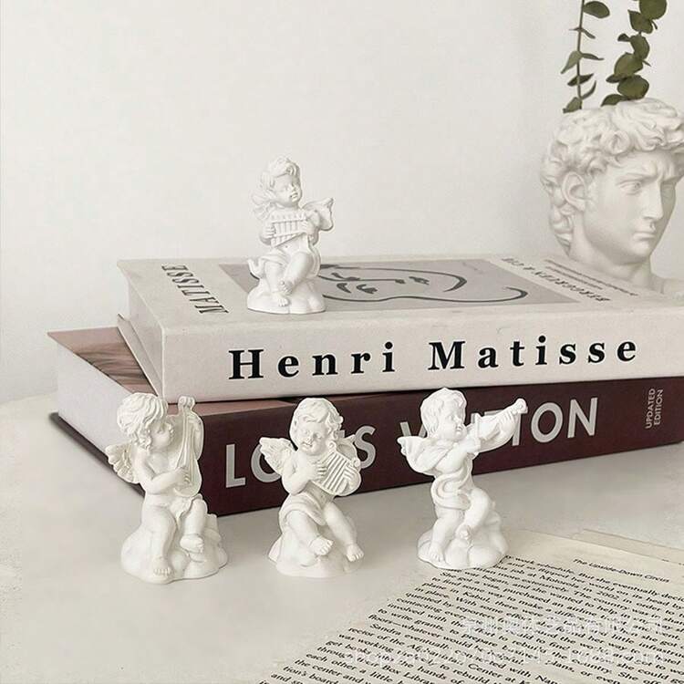 8 Pieces Little Angel Statue Mini Resin Figure And Mini Roman Column, Adorable Sculpture Musical Cherub Figure Shelves Decoration Home Decor Suitable For Office Desktop Decoration Bookshelf Decoration Bedroom Decoration Perfect For Holiday Gifts,Mother's Day Gift - Multicolor - View 5