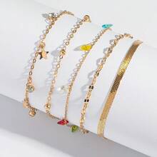 5 件/套简约优雅闪亮彩色玻璃水滴和星星吊坠沙滩脚链，适合日常佩戴 - 彩色 - 查看 4