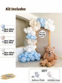 120 Stücke, weiß, beige, blaue Ballon Girlande Bogen Set für 1. Geburtstag Dekoration, Babyparty, blaue Ballons Set für Taufe, Taufe, Hochzeit