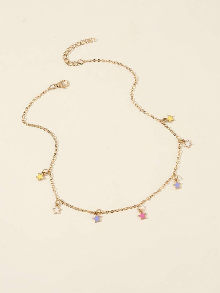 1pc Girls' Minimalist Oil Drop Star Pendant Necklace