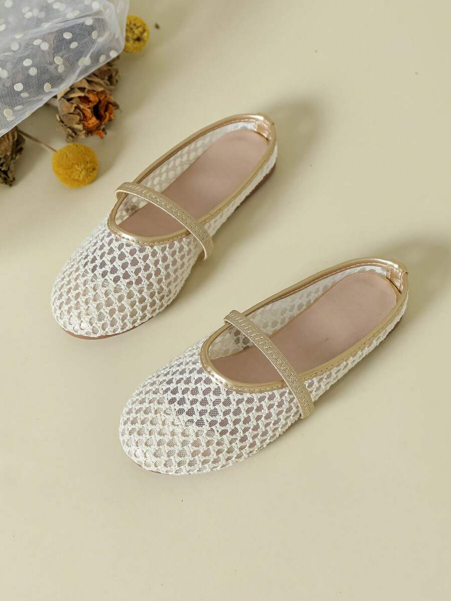 Girls' Casual Style Flat Mesh Ballet Shoes, Resort Vibe - Gold - View 1