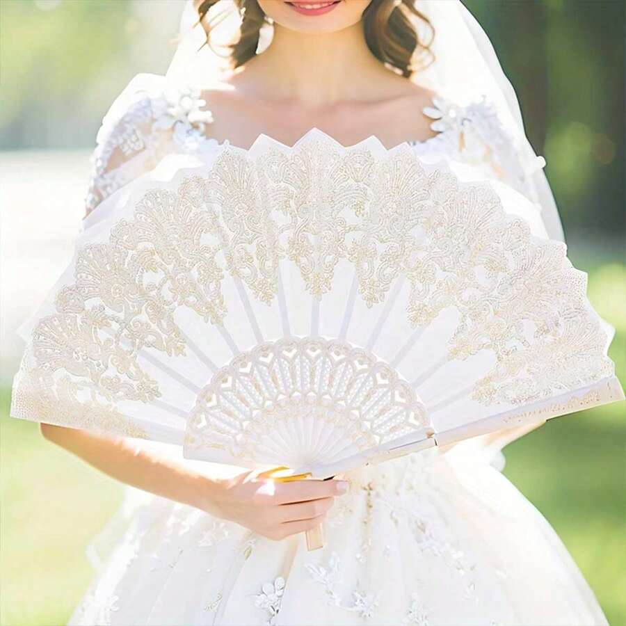 1/2件優雅波希米亞風布藝扇 花卉圖案-適合婚禮、裝飾、派對與禮品|優雅設計適用於感恩節、母親節、父親節與畢業典禮等特殊場合,婚禮裝飾 - 彩色 - 查看 1