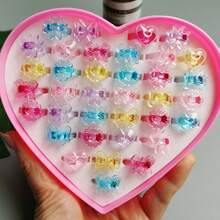 (Sin caja) Set de 10 anillos de dedo de resina con flores de caramelo, anillos de plástico rosa para niñas, regalos para fiestas, cumpleaños y joyería aleatoria para niñas - A - Ver 8