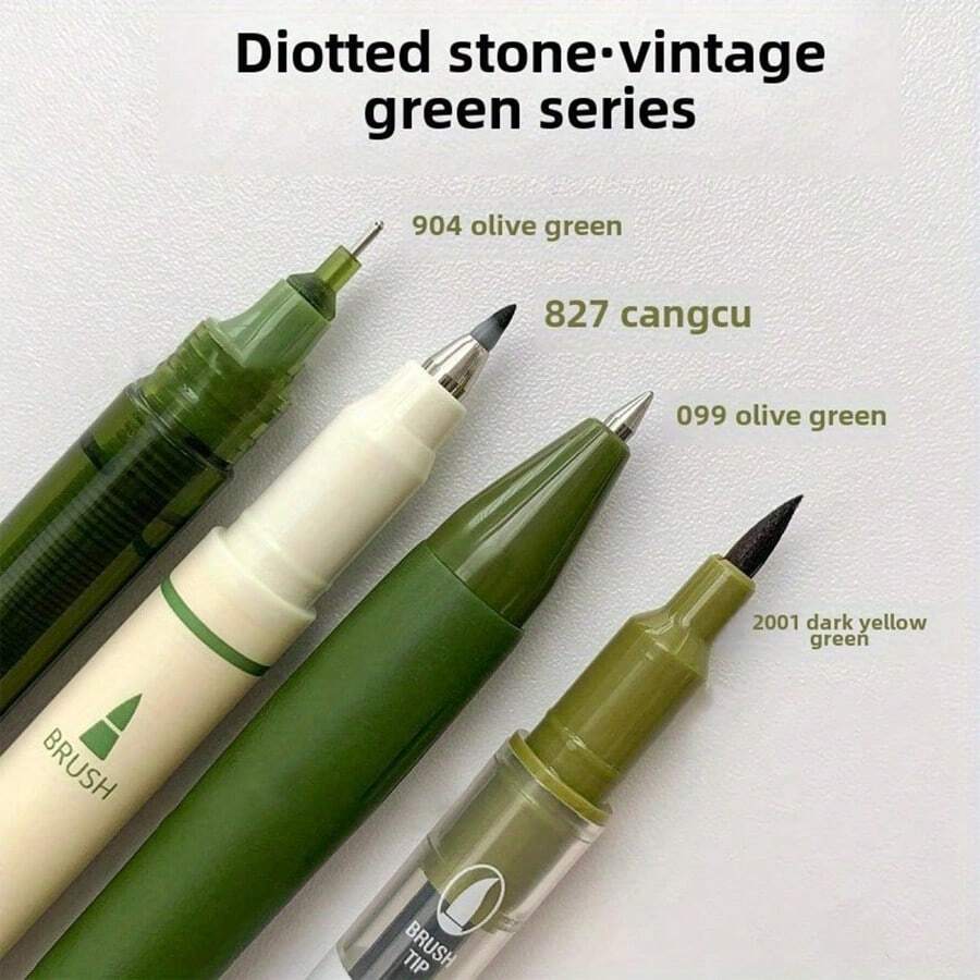 4pcs Retro Green Calligraphy Brush Pens, Compatible With Multiple Nib Types, High-Quality, Quick-Drying Ink, Suitable For Notebooks, Notes, And Office Supplies, Back To School Essential