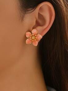 橙色花朵耳环，优雅可爱的金色手工油滴耳环，适合度假、约会和日常生活