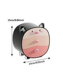 Cute Cartoon Pig Cosmetic Storage Box, Multi-Functional Desktop Makeup Organizer For Bedroom Vanity, Home Decor - Multicolor - View 9