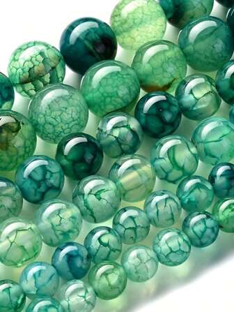 神秘天然绿龙纹玛瑙珠 - 圆形散珠隔珠，适用于 DIY 珠宝制作、手链和项链制作用品