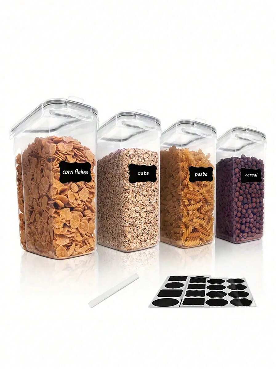 4pcs2.5L Airtight Food Storage Container With Lid, Dry Food Cans Free Of Bisphenol A, Lactose, Grains, Pasta, Flour, And Sugar For Organization And Storage, Labeled And Labeled, Dishwasher Washable, Plastic Food Storage Cans, Household Kitchen Utensils - Đen và trắng - Xem 1