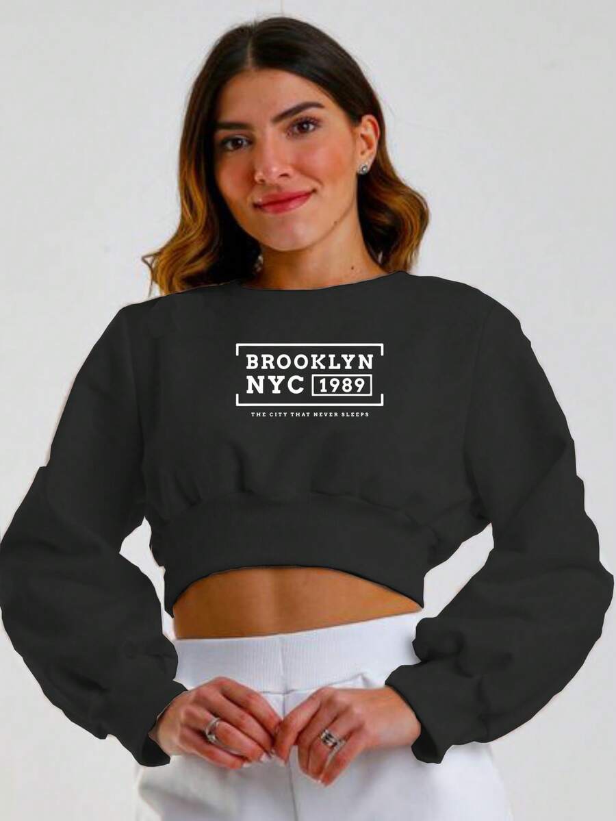 Cropped Sweatshirt Brooklyn NYC 1989 Cold Fall/Winter 100% Cotton - 黑色 - 查看 1