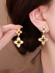 1 Pair Elegant & Chic Clover Rhinestone Inlaid Dainty Luxury Women Earrings, Suitable For Daily Wear, Dates, Galas, Parties And Gatherings