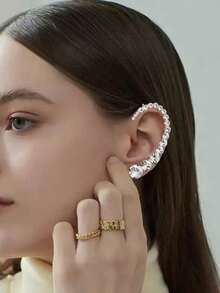 1 件几何水晶耳夹，经典欧洲法式时尚珠宝配饰 - 銀色 - 查看 2