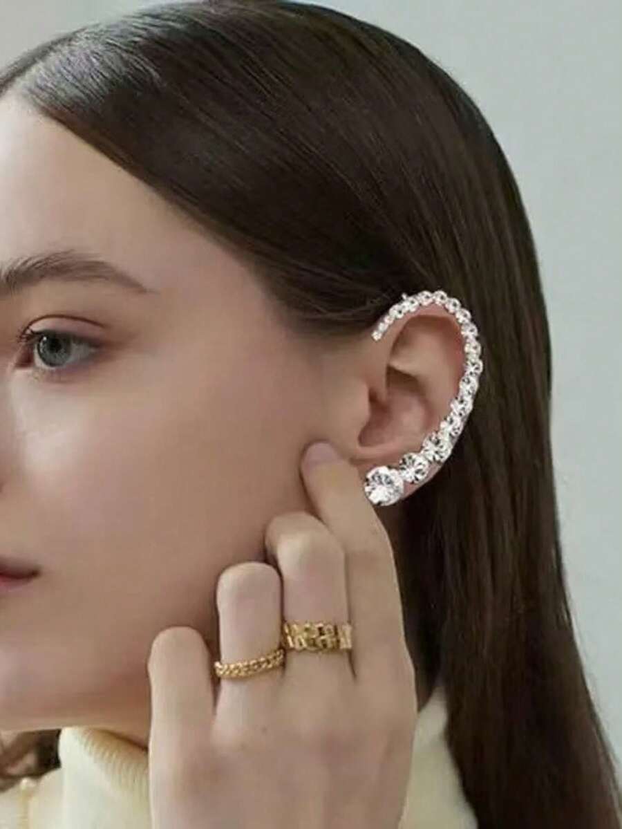 1 件几何水晶耳夹，经典欧洲法式时尚珠宝配饰