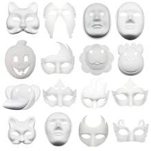 5/10PCS Therian Masks White Cat Fox Masks Blank DIY Halloween Mask Animal Half Facemasks Masquerade Cosplay Party
