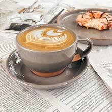 Mora Ceramic Latte Art Mug With Saucer - 10.5 Oz, Round Bottom Pours - Cafe Cups Cappuccino, Espresso, Coffee, Tea Etc - Porcelain Set Baristas, Great - Chai Latte - 芝麻奶 - 查看 4