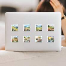 50 pièces Autocollants de paysage aquarelle Autocollants vinyle esthétiques pour scrapbooking, journalisation, ordinateur portable, pare-chocs, skateboard, bouteilles d'eau, ordinateur, téléphone, bande dessinée, casque de protection, voiture, fournitures scolaires, rentrée des classes