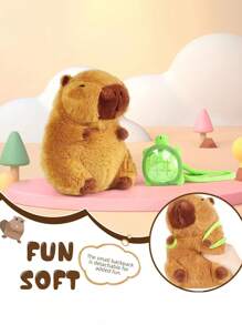 Adorable peluche de capibara color marrón oscuro con acentos de hojas verdes - Peluche de poliéster suave, ideal para regalos de Navidad y Acción de Gracias