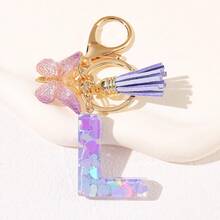 Geschenke für Thanksgiving, Weihnachten, Abschluss, Geburtstage und Feste - Niedliche Schlüsselanhänger mit Initialbuchstaben in lila, goldener Folien-Schlüsselanhänger-Charm mit Buchstaben und Schmetterling-Quaste, modischer Schlüsselanhänger als Geschenk für Frauen für Geldbörse, Tasche, Handtasche Dekoration