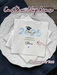 20-500pcs Custom Graduation Napkins, Personalized Napkins With Your Text, Class Of 2025, Disposable Beverage Dessert Napkins For Grad Party Decor, Graduation Party Gift, Custom Cocktail Napkins