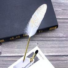 1pc Retro European British Style Gold Feather Pen, Creative Stationery For Students, Teachers, Wedding Guests, Calligraphy Enthusiasts, Writing Instrument, Signature Tool, Wedding Favors, Holiday Gifts, Christmas, New Year, Valentine's Day, Teacher's Day, Birthday